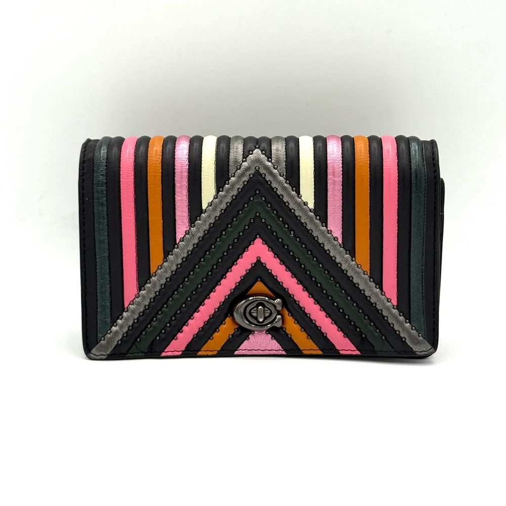 Coach 1941 Foldover Chain Clutch Crossbody Quilted Striped 27091